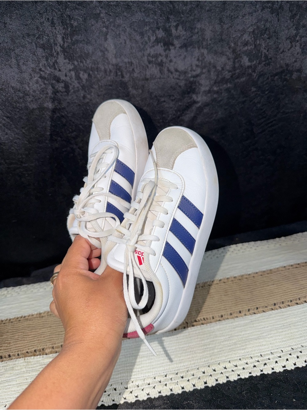 adidas White Sneakers with Navy Three Stripes